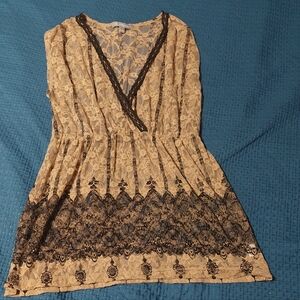 NY Collection Lace V-Neck Blouse in Cream and Black